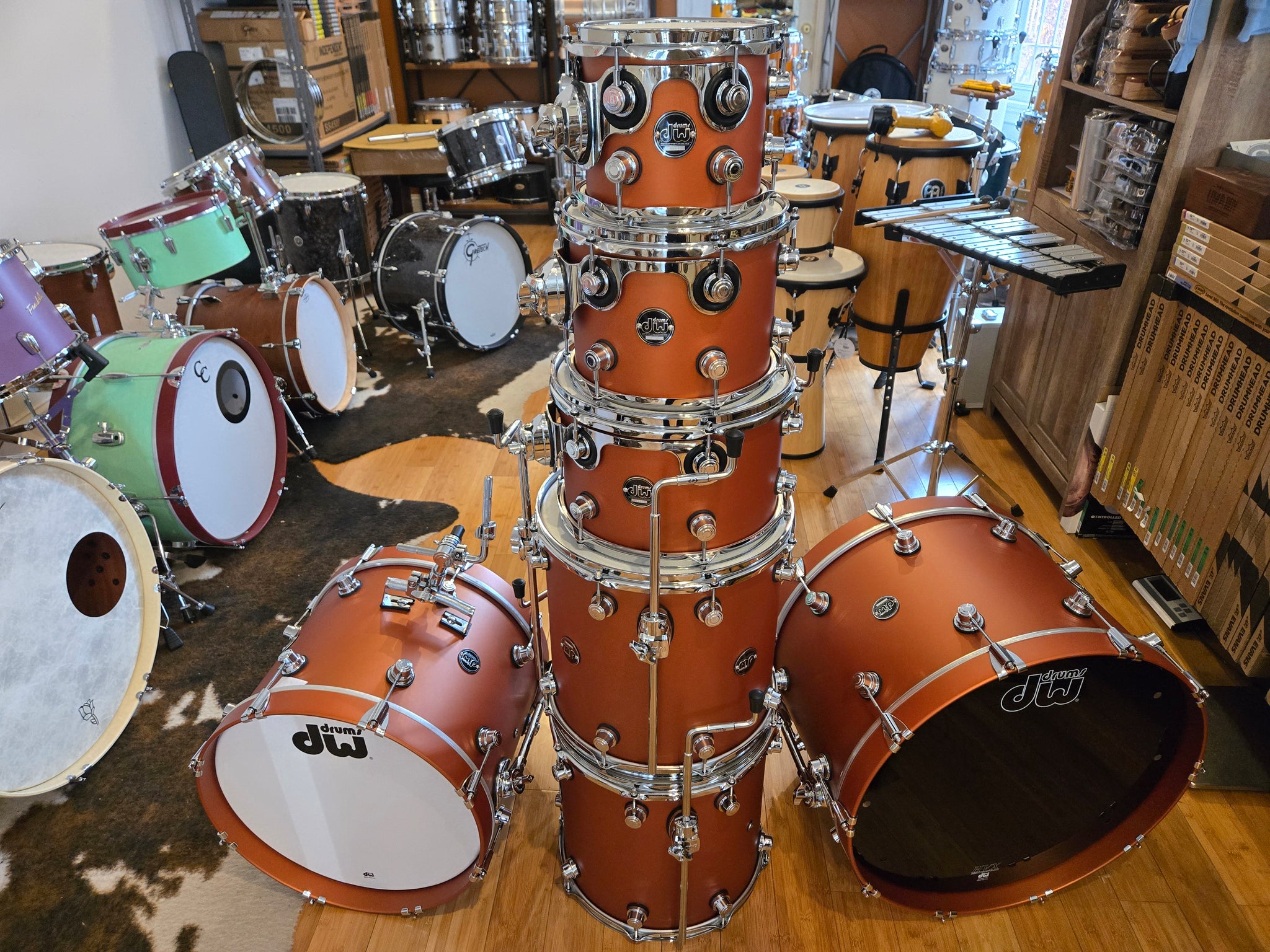 Drum Kits - (Used) DW Performance Series 7pc Shell Bank 7x8 8x10 8x12 14x14 14x14 14x18 14x22 (Hard Satin American Rust)