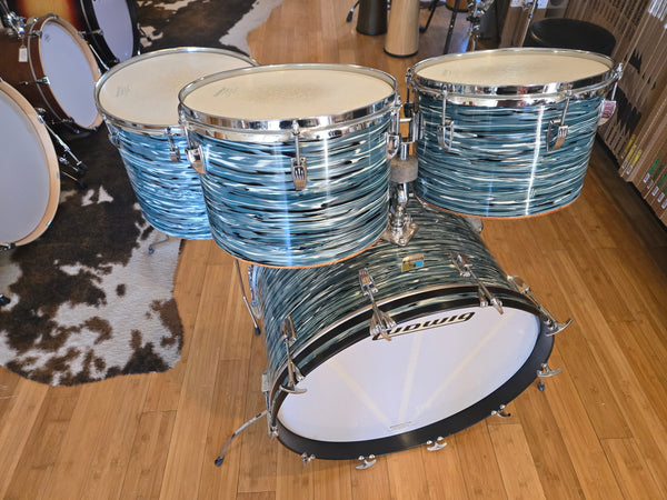 Drum Kits - 1970's Ludwig Classic Maple 14x24 8x12 9x13 14x16 (Concert Tom) Drum Kit (Bowling Ball Blue Oyster)