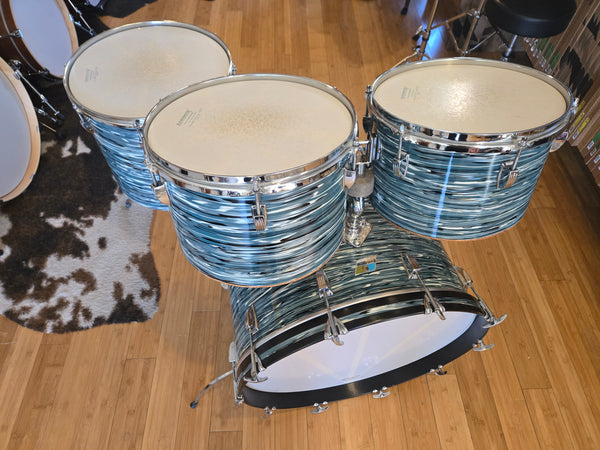 Drum Kits - 1970's Ludwig Classic Maple 14x24 8x12 9x13 14x16 (Concert Tom) Drum Kit (Bowling Ball Blue Oyster)