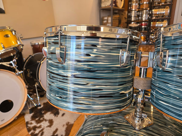 Drum Kits - 1970's Ludwig Classic Maple 14x24 8x12 9x13 14x16 (Concert Tom) Drum Kit (Bowling Ball Blue Oyster)