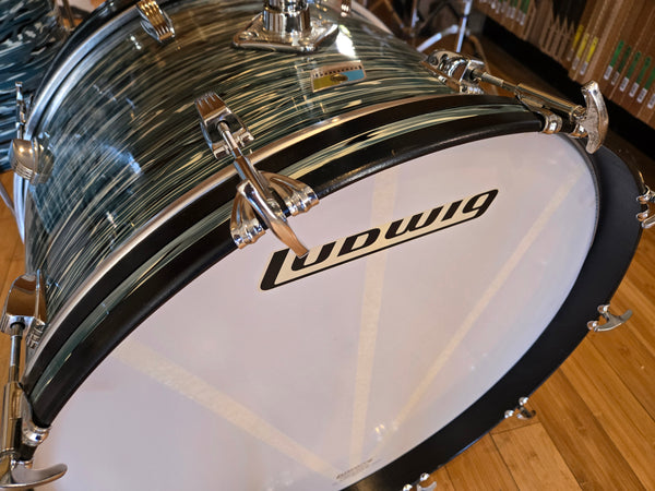 Drum Kits - 1970's Ludwig Classic Maple 14x24 8x12 9x13 14x16 (Concert Tom) Drum Kit (Bowling Ball Blue Oyster)