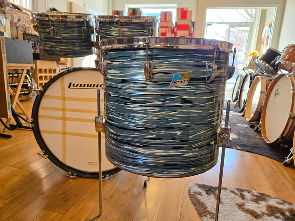 Drum Kits - 1970's Ludwig Classic Maple 14x24 8x12 9x13 14x16 (Concert Tom) Drum Kit (Bowling Ball Blue Oyster)
