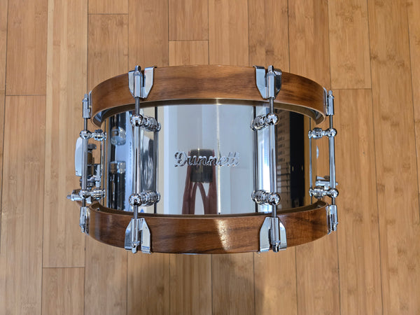 Snares - Dunnett Classic Drums 7x14 Stainless Steel w/Hybrid MetalWood Acacia Hoops